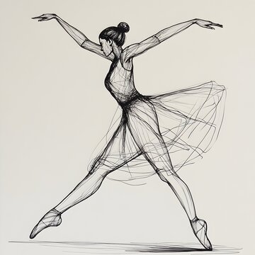recommend clip art: Graceful Ballerina Dancer Performing Elegant Ballet Pose in Sketch Like Style