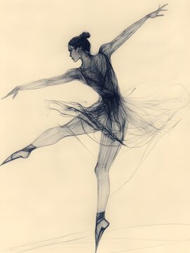 Graceful Ballerina Leaping in Monochrome Drawing