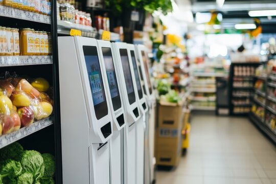 modern grocery store with aisles and sleek