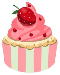 illustration of cupcake with whipped cream on top in different taste and color. Strawberry, blueberry, berry, lemon, cherry, green tea matcha, chocolate, mint chocolate isolated transparent background