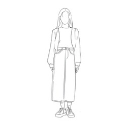 a line art illustration of woman in dress