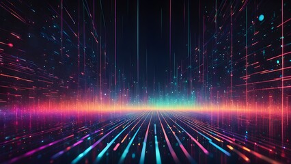 Fototapeta premium Abstract background with colorful lines and glowing particles.