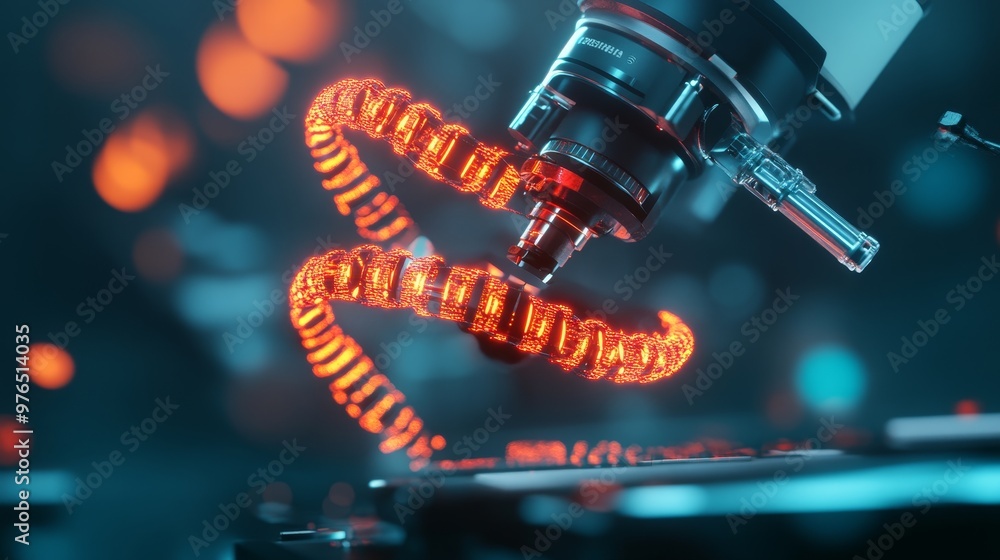 Poster a close-up of a dna sequencing machine in action within a sterile laboratory environment. the machin