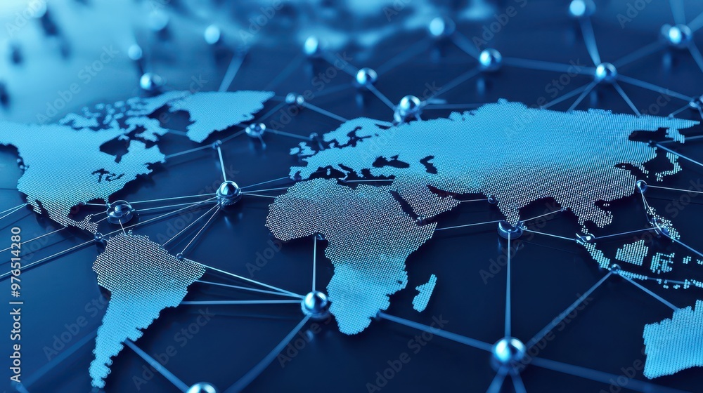 Poster global network connection world map digital technology network connections internet