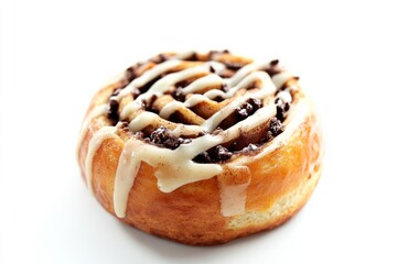 Cinnamon Roll, A sweet roll made from dough flavored with cinnamon and sugar, often topped with a cream cheese or glaze icing. isolated on white background