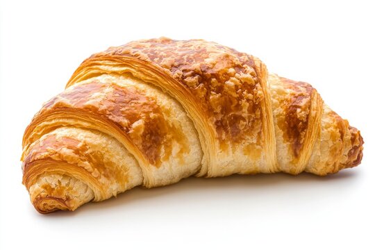 Croissant, A flaky, buttery pastry often enjoyed plain or filled with chocolate, almond paste, or ham and cheese. isolated on white background