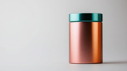Stylish metallic container with colorful lid, perfect for storage or decoration. Ideal for modern and minimalist themed setups.