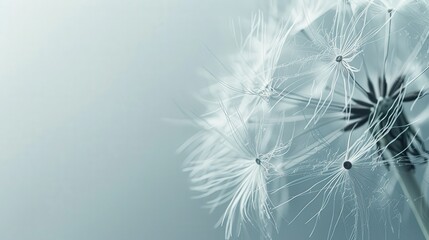 Delicate Dandelion Seeds Close-Up, Soft Blue Background