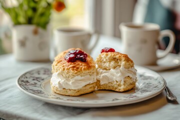 Scone, A slightly sweet, crumbly bread often enjoyed with clotted cream and jam, popular in British breakfasts.