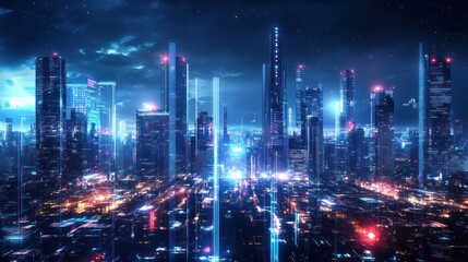 Fototapeta premium Cityscape view with neon lights at night