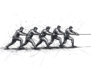 Team of Running Silhouettes Pushing Forward with Determination