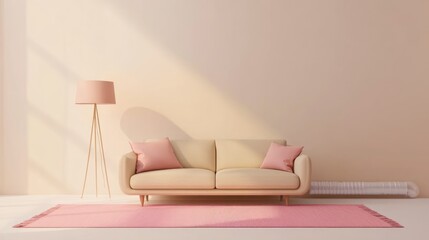 Minimalist Living Room with Beige Couch and Pink Accents