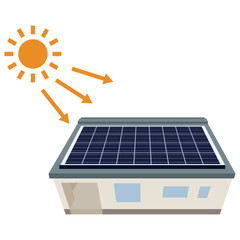 ソーラーパネルを使った太陽光発電システムのイラスト