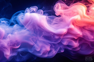 Swirling colorful smoke in vibrant hues of magenta and lavender on a dark background, creating a mystical and serene ambiance with a dreamy digital art aesthetic.