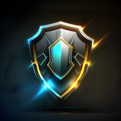 Glänzendes futuristisches Schild mit blauen und goldenen Lichteffekten - Ai-Ki generiert