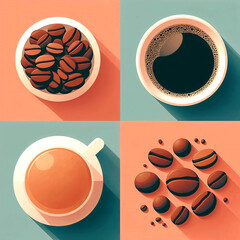 Close-Up of Coffee and Coffee Beans - Simple Flat Design