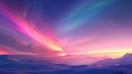 Aurora Sky Banner, a captivating display of vibrant auroras illuminating the night sky, showcasing swirling colors of green, purple, and blue against a serene backdrop.