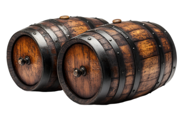 a pair of wooden barrels. 