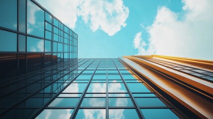 Building exterior blue and gold glass window wall modern commercial architecture building