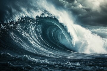 powerful wave crashes dramatically on the shore, capturing the energy and beauty of the ocean. This image symbolizes nature's force, resilience, and the exhilarating spirit of surfing , ai