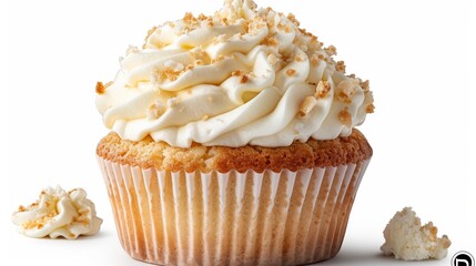 Vanilla cupcake with white frosting and sprinkles. AI generative. .