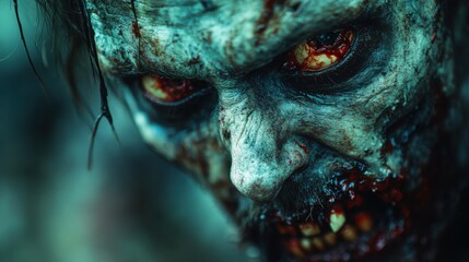 Frightening Zombie Portrait with Gruesome Details in Intense Lighting