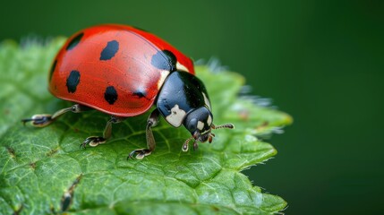Close-Up of a Ladybug on a Green Leaf