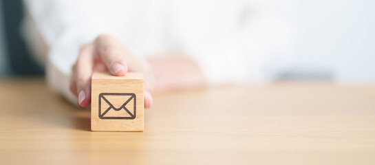 Contact Us concepts. Wood block of Email for Customer support, hotline, business Marketing,...