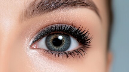 Fototapeta premium Closeup of Beautiful Blue Eye with Eyeliner and Long Eyelashes