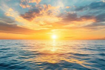 Obraz premium Horizon Sea Sky Background, Sunset sky clouds over sea in the evening with Orange, Yellow sunlight Golden hour in Summer landscape, Dusk sky seascape backgrounds , ai
