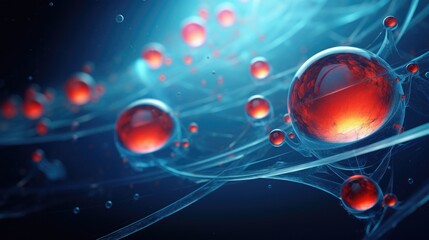 Abstract background with red spheres and blue lines.