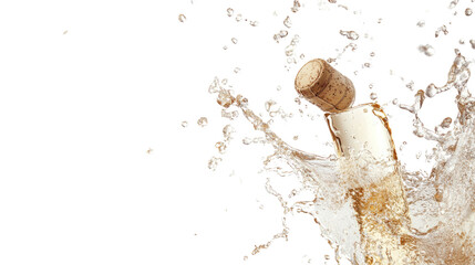 A bottle of champagne and a bottle of water with water pouring into a glass, capturing a celebratory and festive scene