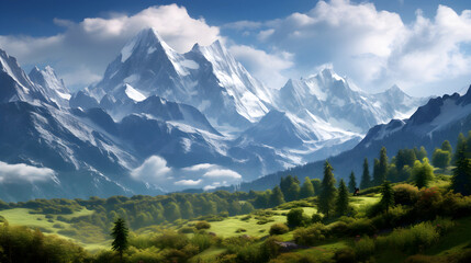 Stunning HD Panorama of Majestic Snow-capped Alpine Mountain Range Tranquil Wilderness