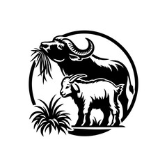 logo of cow and goat eating grass