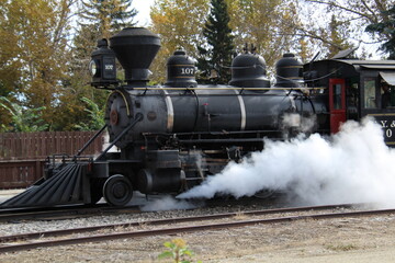 Old Locomotive Blowing Steam, Fort Edmonton Park, Edmonton, Alberta