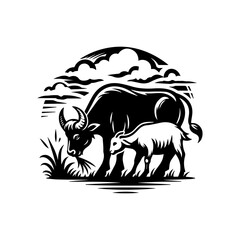 logo of cow and goat eating grass