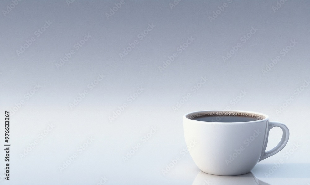 Wall mural Minimalist White Coffee Mug on Glossy Surface with Clear Background