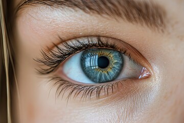 Fototapeta premium Macro Studio Expression Shot Of Woman's Eye With Close Up On Eyelashes And Pupil , ai