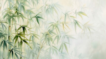 Tropical Bamboo Wall Mural, vibrant watercolor mural featuring lush green bamboo stalks, creating a serene and exotic atmosphere for any indoor space.