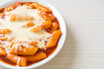 Korean rice cake in spicy Korean sauce with cheese, Cheese Tokpokki, Tteokbokki with Cheese