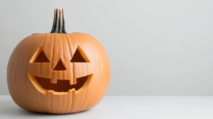 Minimalist Halloween Pumpkin Jack-O-Lantern with Carved Face on White Background