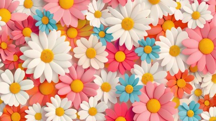 Psychedelic Daisies Background, vibrant floral pattern, vintage 1960s style, colorful design, whimsical aesthetics, retro vibe, perfect for creative projects and digital art.