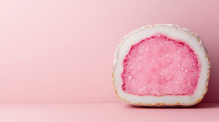 Delicious pink candy sushi displayed against a soft pink background, perfect for dessert lovers and food photography enthusiasts.