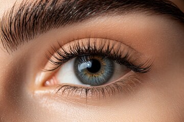 Obraz premium Macro Studio Expression Shot Of Woman's Eye With Close Up On Eyelashes And Pupil , ai