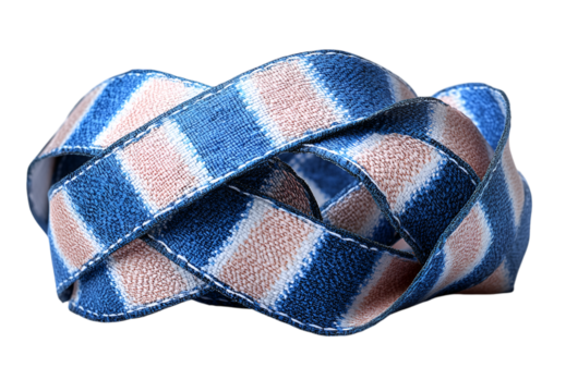 a blue and pink striped ribbon. 