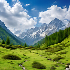 Obraz premium Stunning HD Panorama of Majestic Snow-capped Alpine Mountain Range Tranquil Wilderness