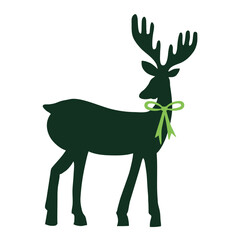 Green reindeer with green ribbon isolated on white background. Silhouette Illustration of a Vector design with Christmas deer.