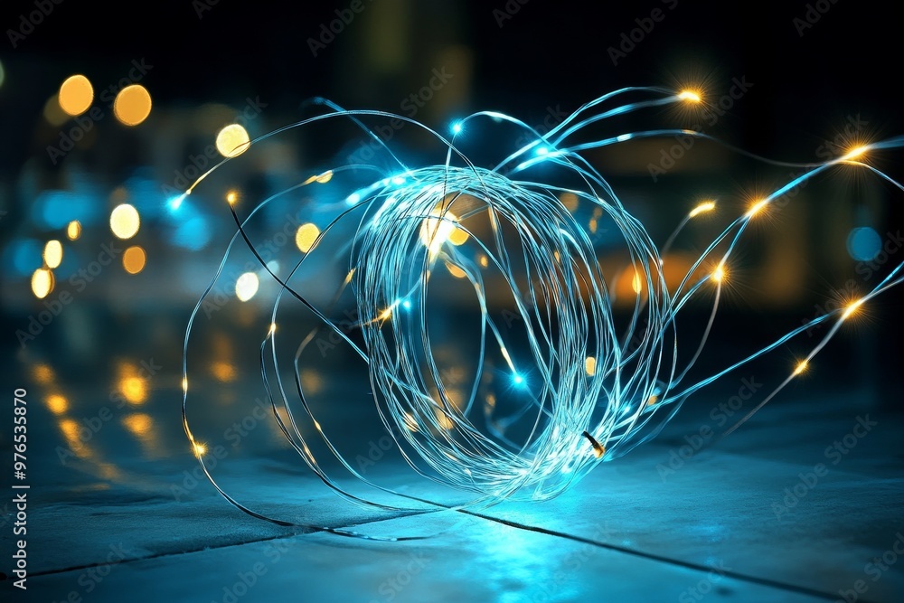 Aufkleber abstract blue light string decor - a tangled string of lights creates a mesmerizing display, symboli