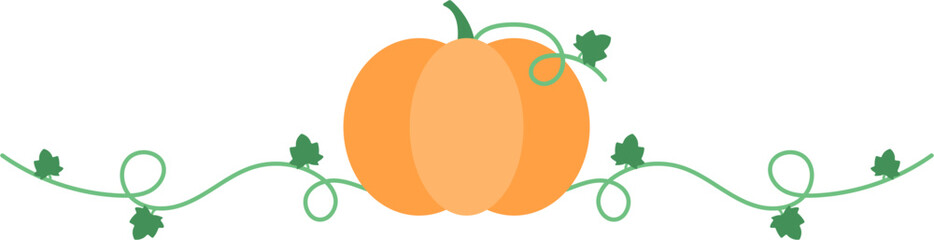 Story fairytale big pumpkin vine leaves decoration border line flat style illustration
