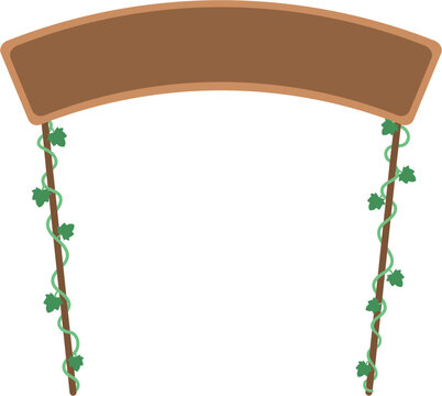 recommend clip art: Brown curve arch wooden board with ivy vine leaves decorative frame border flat style illustration